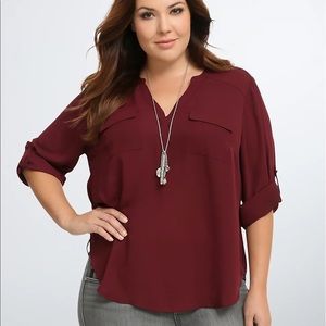 NWT Torrid Harper Georgette Pullover Blouse Burgundy Zinfandel